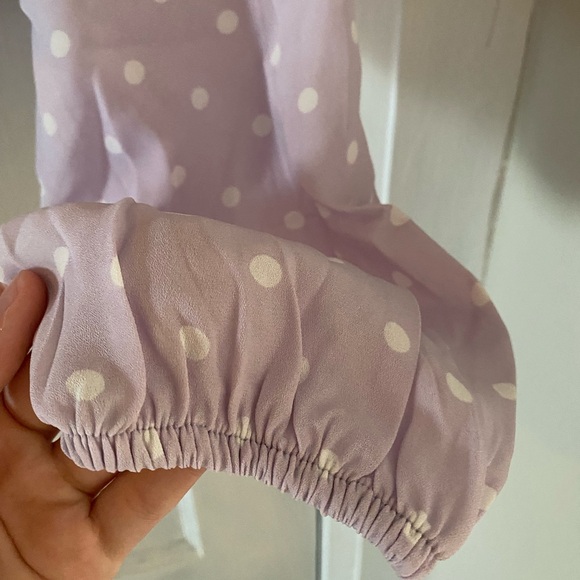 Suzy Shier - Lavender white dotted blouse top with tie front - Picture 8 of 9